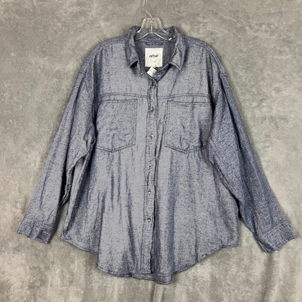 NWT Aerie Anytime Fave Shirt Womens M Flannel Twill Oversized Cotton Casual